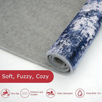 KOZYFLY Modern Abstract Area Rugs 8x10 Navy Blue Machine Washable Thin Rug for Bedroom Non-Slip Living Room Rug, Faux Wool Soft Low Pile Office Carpet for Dining Room, Bedroom, Kitchen Bathroom