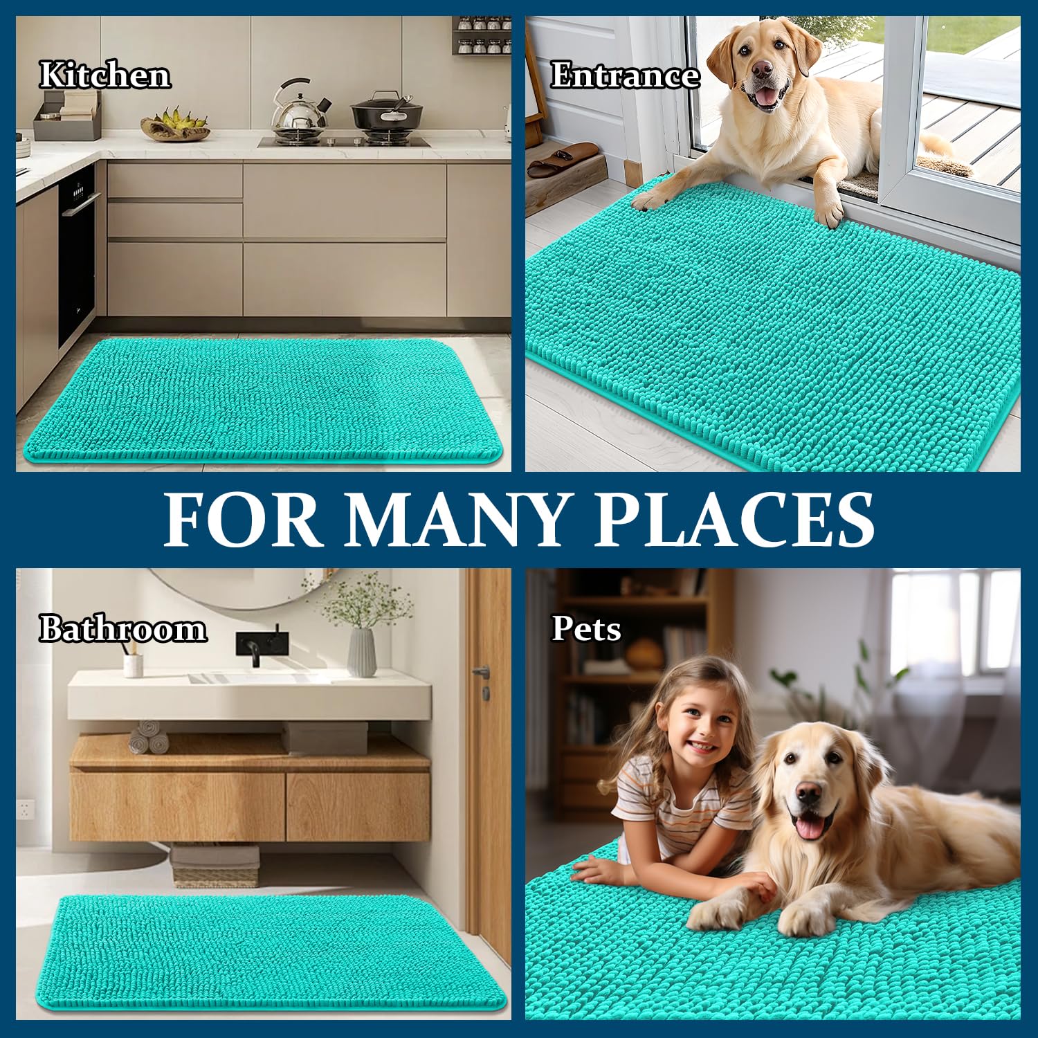 OLANLY Dog Door Mat for Muddy Paws 47x32, Super Absorbent Chenille Mud Mat