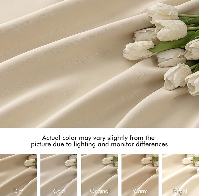 MIULEE Cream Beige Back Tab Light Blocking Curtains 80 Inch Length 2 Panels Set for Living Room Bedroom Privacy, Rod Pocket/Pinch Pleat Thermal Insulated Room Darkening Pleated Blackout Drapes
