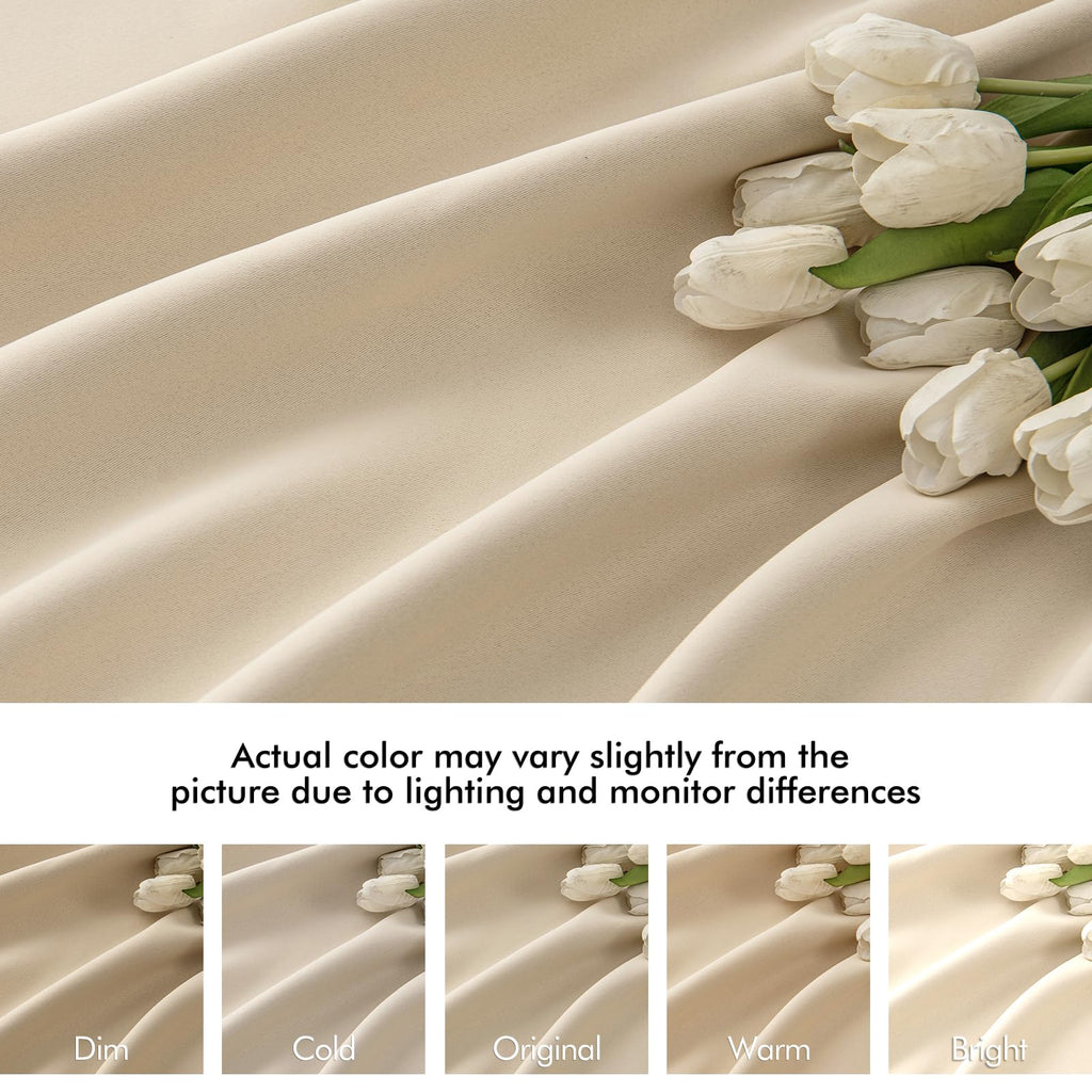 MIULEE Cream Beige Back Tab Blackout Curtains 52x132 Inch Length 2 Panels