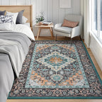 Lofus 5x7 Area Rugs for Living Room, Washable Area Rug, Rugs for Bedroom, Kitchen, Vintage Boho Carpet, Soft Non-Slip, Low Pile Large Area Rug for Office Dining Room, Floral Green