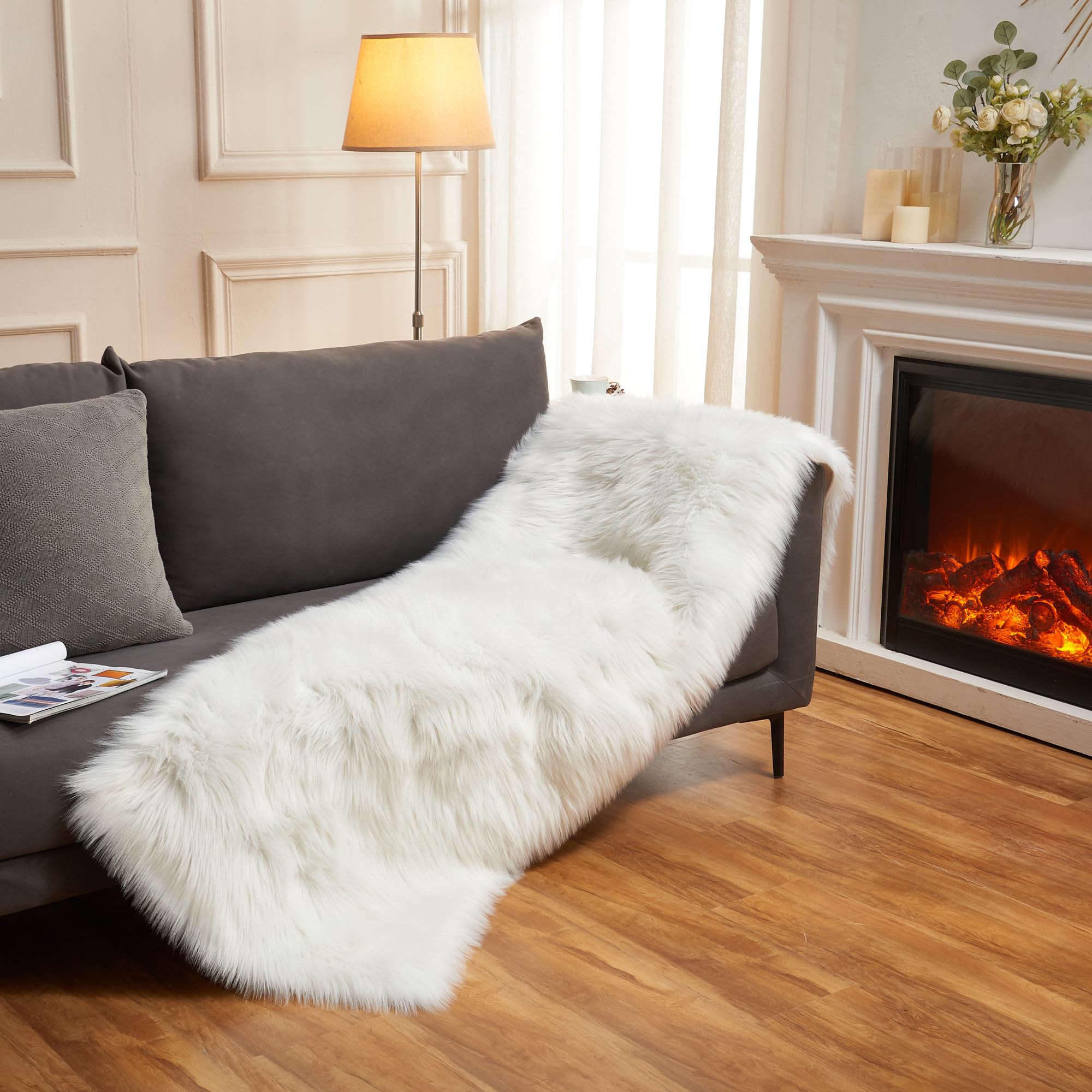 EasyJoy Ultra Soft Fluffy Rugs Faux Fur Rug Chair Cover Seat Pad Fuzzy Area Rug (White, 2x6 ft Rectangle)