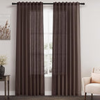Nanspring Coffee Linen Blend Drapes 84 Inch Length 2 Panels Set Back Tab Rod Pocket Light Filtering Privacy Semi Sheer Textured Curtains Neutral Farmhouse Decor Curtains for Living Room Bedroom 52x84