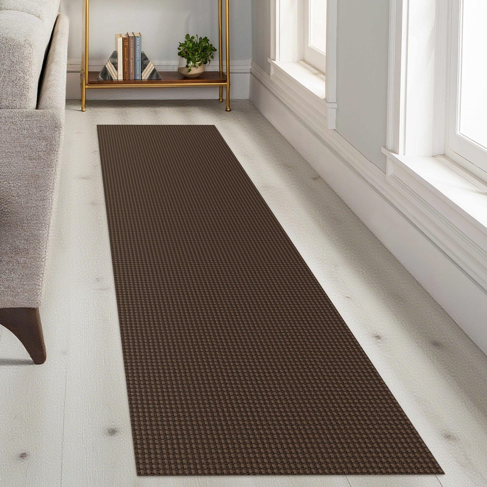 KOZYFLY Runners for Hallways 2x8 ft Washable Kitchen Runner Non Slip Rubber Backed Hall Runners Cotton Entryway Runner Rugs Floor Carpet for Indoor Backdoor Bedroom Kitchen, Reddish Brown/Coffee