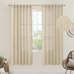 LAMIT Light Filtering Linen Curtains 78 inches Long for Bedroom, Faux Linen Textured Semi Sheer Back Tab and Rod Pocket Boho Modern Drapes for Living Room/Farmhouse, Linen, 2 Panels, 52 x 78 Inch