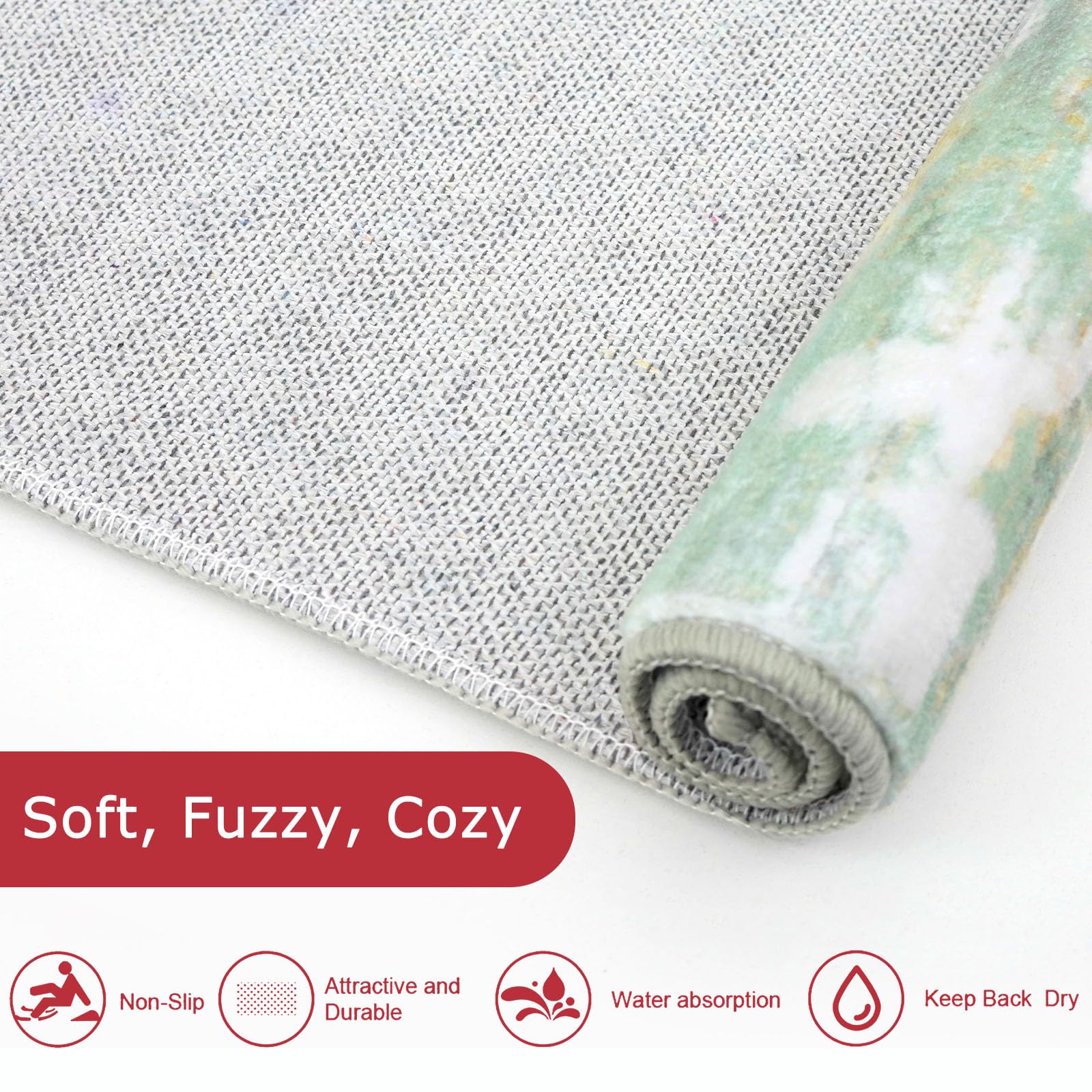 KOZYFLY Modern Abstract Runner Rugs 2x6 Light Green Yellow Machine Washable Area Rug for Bedroom Non-Slip Living Room Rug, Faux Wool Soft Low Pile Office Carpet for Bedroom, Kitchen Bathroom
