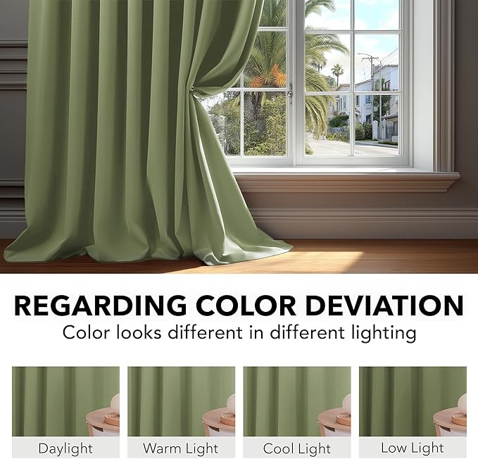 Deconovo Blackout Curtains, Thermal Insulated, W42 x L54 2 Panels, Back Tab, Machine Washable, Room-Darkening Drapes for Bedroom/Living Room Sage Green