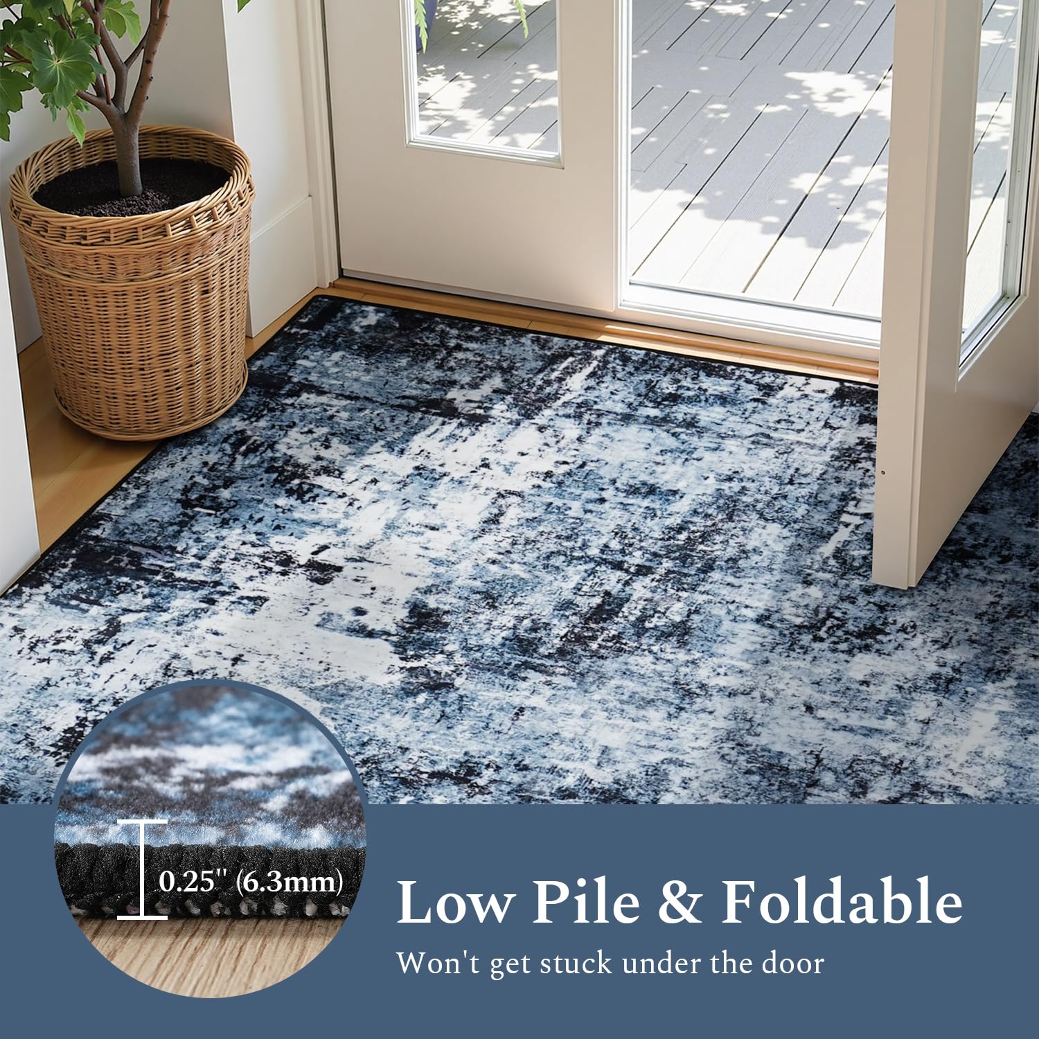 Rugflix Round Area Rugs 8Ft for Living Room, Washable Navy Blue Circle Rug