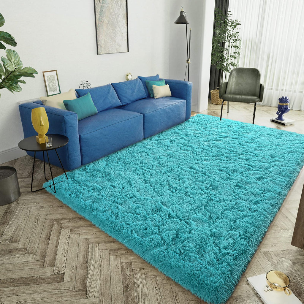 LOCHAS Area Rugs Fluffy Living Room Carpets for Kids Bedroom 6x9, Blue