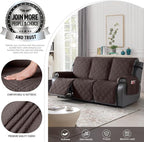 TAOCOCO 100% Waterproof Recliner Sofa Cover Non Slip Couch Cover for 3 Seat Reclining Sofa, Split Reclining Couch Covers 3-Piece with Straps, Washable Sofa Slipcover for Kids Pets(3 Seater, Chocolate)