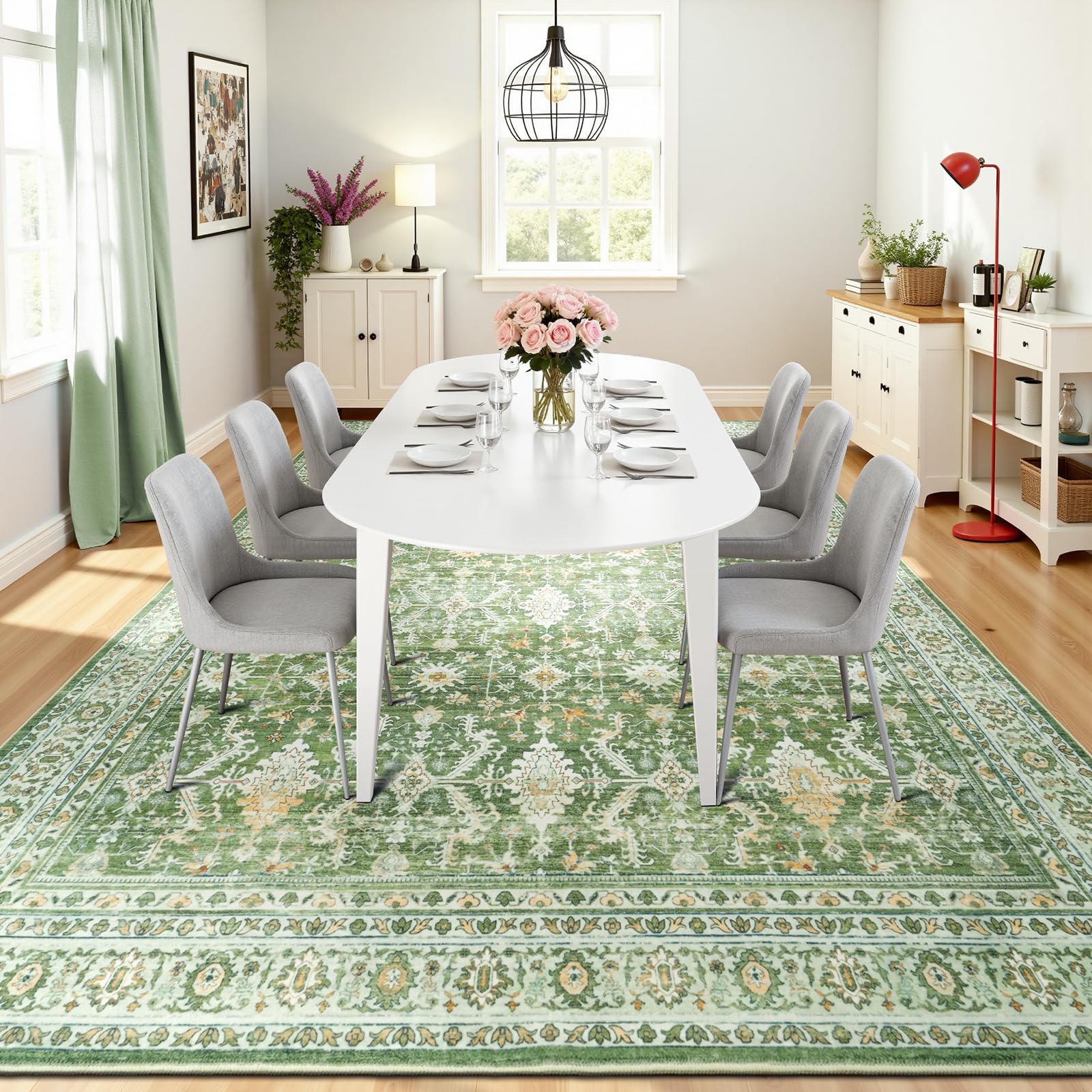8x10 Area Rugs for Living Room, Washable Large Carpet, Light Green