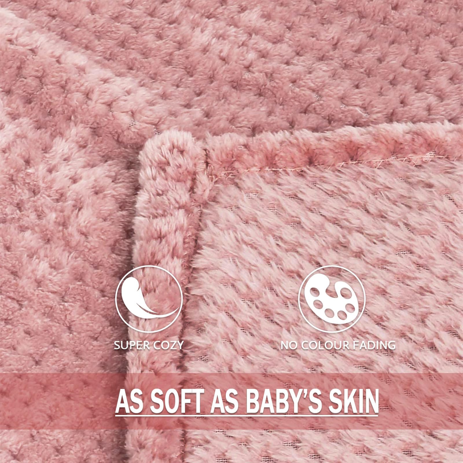 Exclusivo Mezcla Large Waffle Fleece Throw Blanket for Couch, Pink