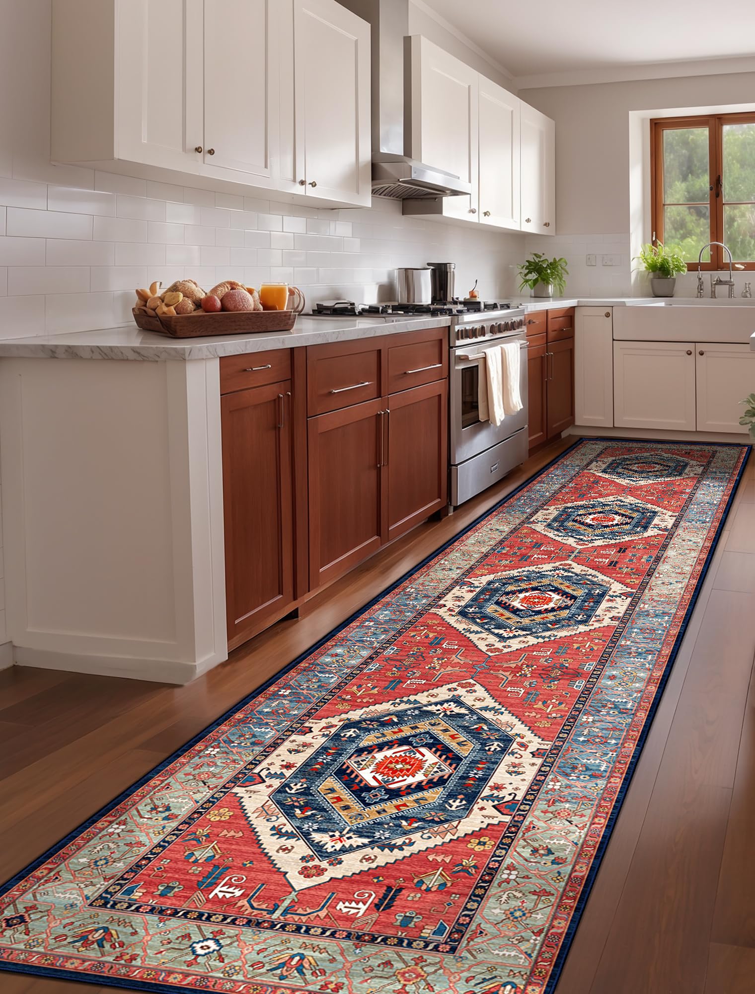 SERISSA 3x12 Washable Non Slip Boho Runner Rug for Hallway，Rust
