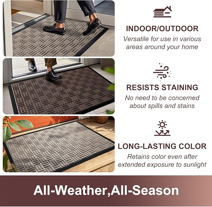 Mibao Front Door Mat, Heavy Duty Durable Welcome Mat for Outdoor Indoor, Dirt Trapper Waterproof Super Absorbent Door Mat for Entryway Outside Patio Porch, 47" x 24", Beige