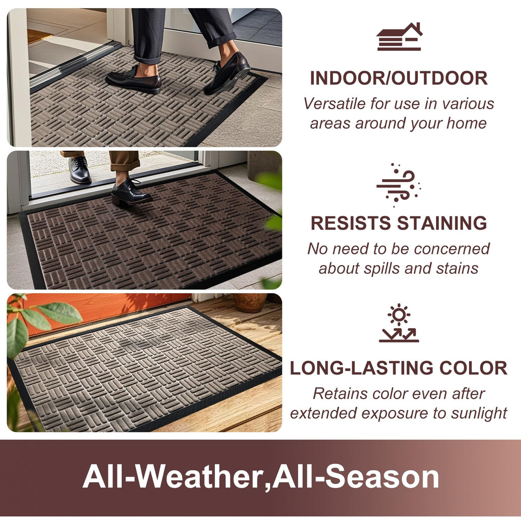 Mibao Front Door Mat Outdoor Entrance, 47" x 24" Heavy Duty Welcome Mat for Outdoor and Indoor, Waterproof Dirt Trapper Doormat, Super Absorbent Indoor Entryway Mat for Patio & Porch - Beige