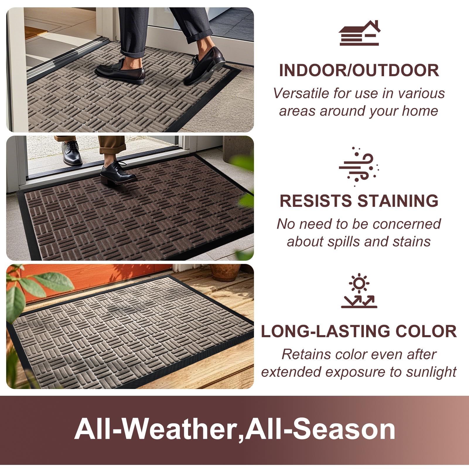 Mibao Front Door Mat Outdoor Entrance, 47" x 24" Heavy Duty Welcome Mat for Outdoor and Indoor, Waterproof Dirt Trapper Doormat, Super Absorbent Indoor Entryway Mat for Patio & Porch - Beige