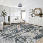 XLUEZ 9x12 Area Rug for Living Room, Washable Modern Abstract Large Area Rug Neutral Soft Non Slip Kids Rug Stain Resistant Indoor Carpet for Bedroom Dining Room Playroom Office(BlackGreyGold, 9'x12')