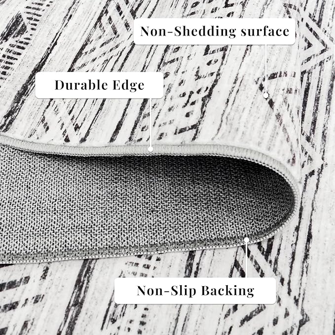 4x8 Washable Hallway Runner Rug：Moroccan Non-Slip Wide Runners for Entryway Kitchen Soft Modern Geometric Low-Pile Rugs for Living Room Thin Waterproof Carpet for Bedroom Bathroom Laundry(Grey,4x8)