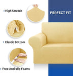 KEKUOU Stretch Sofa Cover Slipcover ，Couch Covers for 3 Cushion Couch Sofa pet Friendly (78"-94") Furniture Protector Sofa with Elastic Bottom for Kids,Dog, Jacquard Small Checked(Large,Champagne)