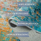 RELEANY Washable 6'x9' Abstract Area Rug for Living Room Teal Multi