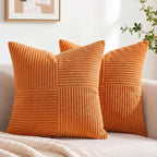 Fancy Homi 2 Packs Burnt Orange Decorative Throw Pillow Covers 22x22 Inch for Living Room Couch Bed, Rustic Farmhouse Boho Home Decor, Soft Corss Corduroy Patchwork Accent Square Cushion Case 55x55 cm