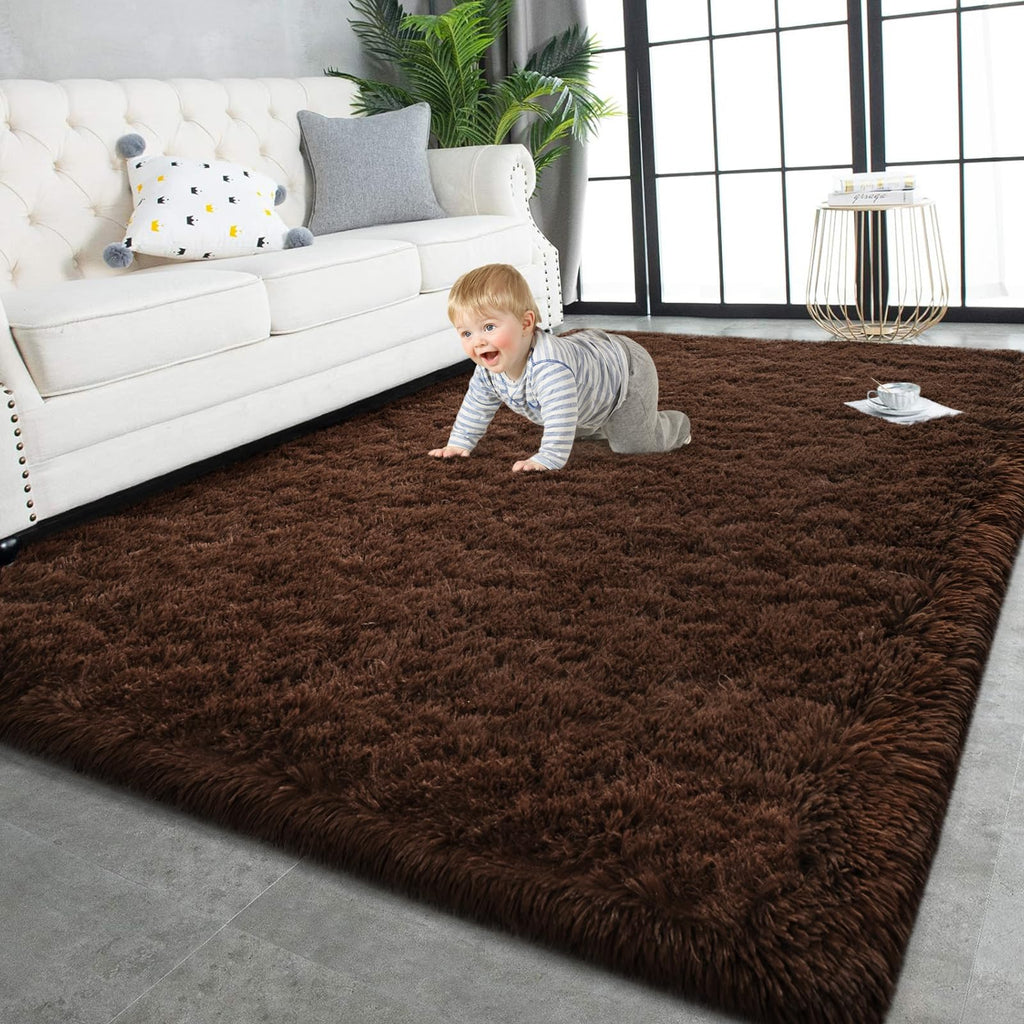 TWINNIS Super Soft Shaggy Rugs Fluffy Carpets, 6x9 Feet, Indoor Modern Plush Area Rugs for Living Room Bedroom Kids Room Nursery Home Decor, Upgrade Anti-Skid Rectangular Fuzzy Rug, Brown