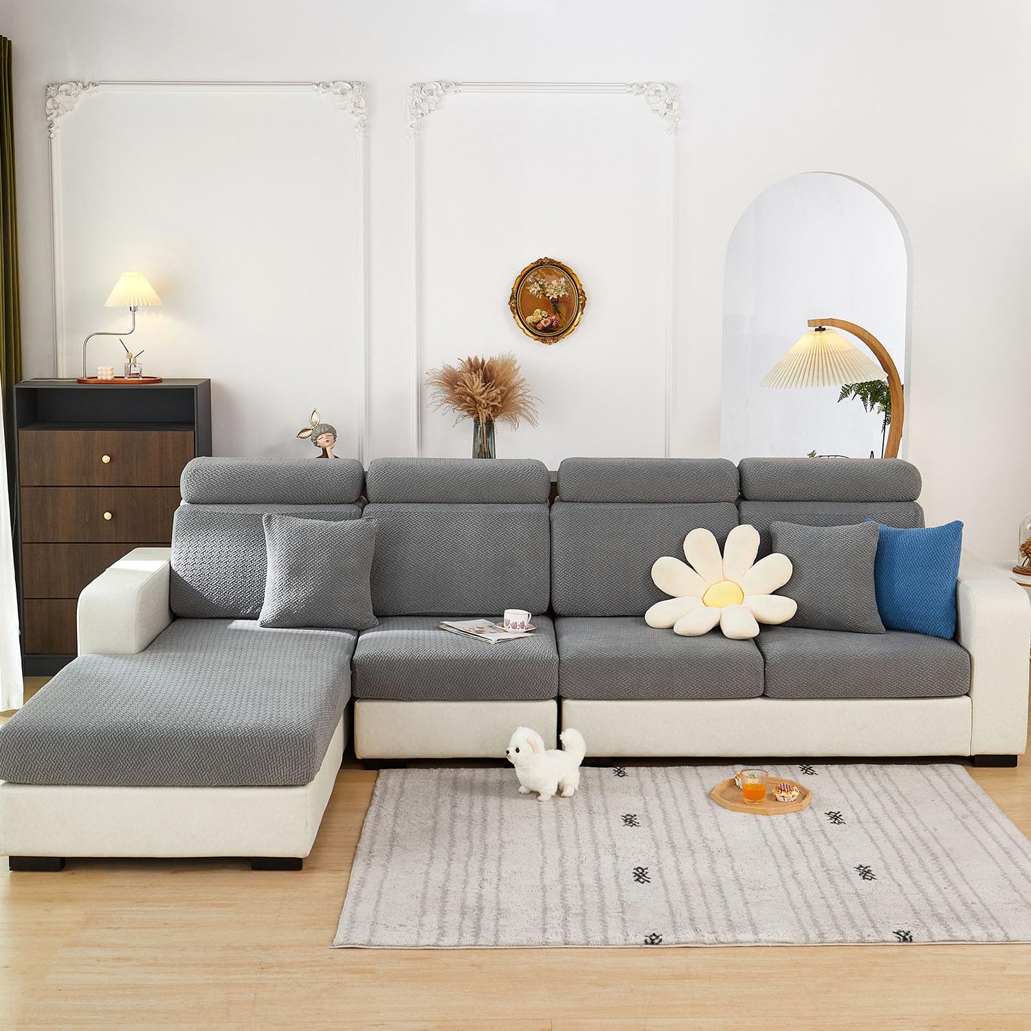 Disayu Couch Cushion Covers Sofa Covers Couch Covers for Sofa Pet Friendly Universal Sofa Covers Washable Stretch Slipcovers for Sectional Sofa (Texture Gray,Back Cover L)
