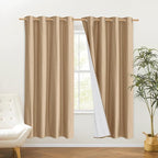 NICETOWN 100% Absolutely Blackout Linen Curtains with Thermal Insulated White Liner, Camel, W52 x L72, 2 Panels, Long Curtains 72 inch Length for Patio Door, Doorway, Office, Overnight Shiftworker