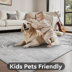 4x6 Rug Small Non Slip Area Rug Ultra Soft Machine Washable Low Pile Modern Abstract Dahlia Indoor Carpet Rugs for Bedroom Living Room Entryway Kitchen Bedside, Grey