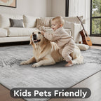 3 x 5 Rug Small Non Slip Area Rug Ultra Soft Machine Washable Low Pile Modern Abstract Dahlia Indoor Carpet Rugs for Bedroom Living Room Entryway Kitchen Bedside, Grey
