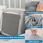 Couch Cover Stretch Velvet Sofa Cushion Cover 3-Piece - Elastic Washable Slipcover for Seat or Backrest, Couch Seat Covers for Sofas (Light Grey)