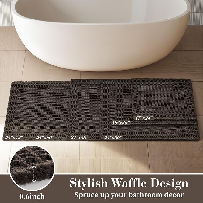 RESARE Waffle Bathroom Runner Rugs, Super Absorbent Bath Mat Non Slip Washable Quick Dry, Upgraded Ultra Soft Boho Bath Rugs with Tassels for Hallway Bedroom Laundry Room, 20"x32" Chocolate Brown