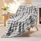 BEDELITE Twin Blanket for Couch & Bed, 300GSM Soft & Warm Fleece Blanket, Decorative and Giftable Striped Tie-dye Grey Blankets for Women, Men, 60"x80"