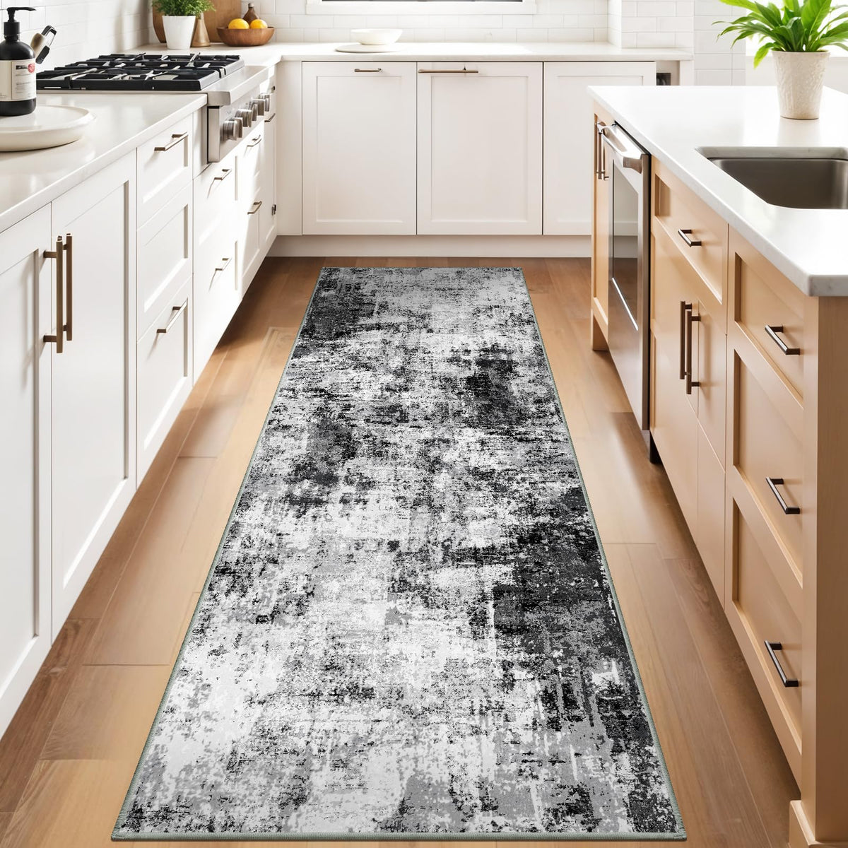 3x10 Washable Runner Rug for Family: Easy-to-Clean Runners for Hallway Entryway Bedroom - Stain and Water Resistant Rugs with Non-Slip Backing - Soft Low-Pile Carpet 10ft Beige Grey