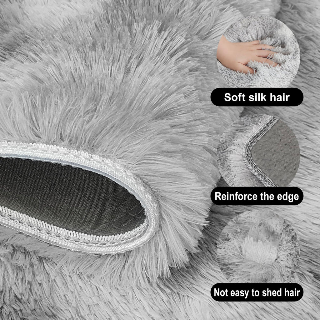 Large Area 8x10ft Carpet Tie-Dyed Grey Washable and Fluffy for Girls' Bedroom Bedside Rug