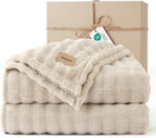 Bedsure 3D Fleece Bubble Blanket - GentleSoft Beige Queen Blanket for Bed Sofa Room Decor - Luxury Soft Cozy Gifts for Kids Girls, Lightweight, All Seasons, Beige, 90"×90"
