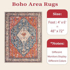 SERISSA Bedroom Rug 4x6 Boho Tribal Rug, Vintage Washable Area Rugs Non Slip, Ultra Soft Print Distressed Low-Pile Throw Carpet for Bedroom Nursery Dorm Kitchen Living Room Decor