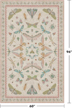 Hazo Haus Washable 5x8 Light Pink Rug for Bedroom - Pink Boho Girl Nursery Rug, Living Room, Nature Insect Bug Print Home Decor