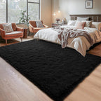 Chicrug Soft Runner Rug for Bedroom Living Room Plush Fluffy Rugs 5x7 Feet, Shag Furry Runner Rug Carpet Non Shedding for Nursery Children Kids Girls Room Home Decorative, Black