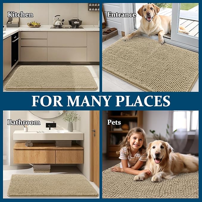 OLANLY Dog Door Mat for Muddy Paws 24x16, Super Absorbent Chenille Mud Mat
