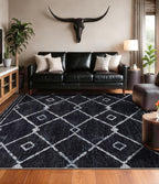 YIHOUSE Moroccan Rugs for Living Room, 8x10 Black and White Aztec Area Rug, Western Geometric Soft Low-Pile Washable Rugs for Bedroom, Dining Room
