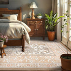 GarveeHome Provence 6x9 Area Rugs, Botanical Grove Vintage Cottagecore Non-Slip Washable Rug for Bedroom Living Room Nursery Kitchen Low-Pile Retro Large Carpet Pinkish Brown