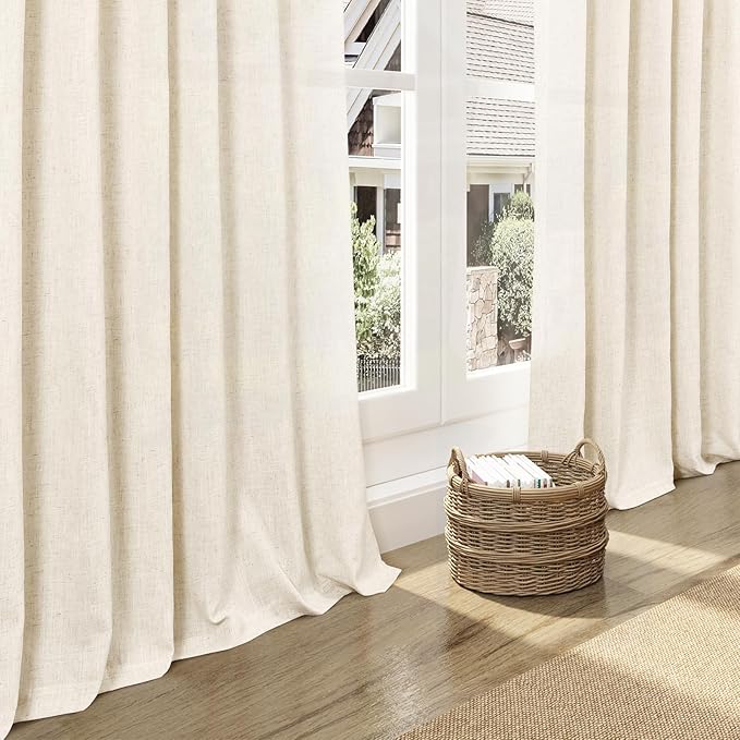 Nanspring Warm Beige Linen Curtains 84 Inch Length 2 Panels Set for Living Room Rod Pocket Back Tab Light Filtering Window Drapes for Bedroom Dining Room Protect Privacy Modern Farmhouse Decor 52x84