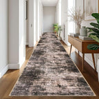 IOHOUZE Abstract Runner Rug 3x20 Ft Extra Long Washable Runners for Hallways, Non Slip Kitchen Runner Printed Faux Wool Entryway Runner Indoor, Modern Abstract Floor Carpet for Hall Stair, Brown/Rust