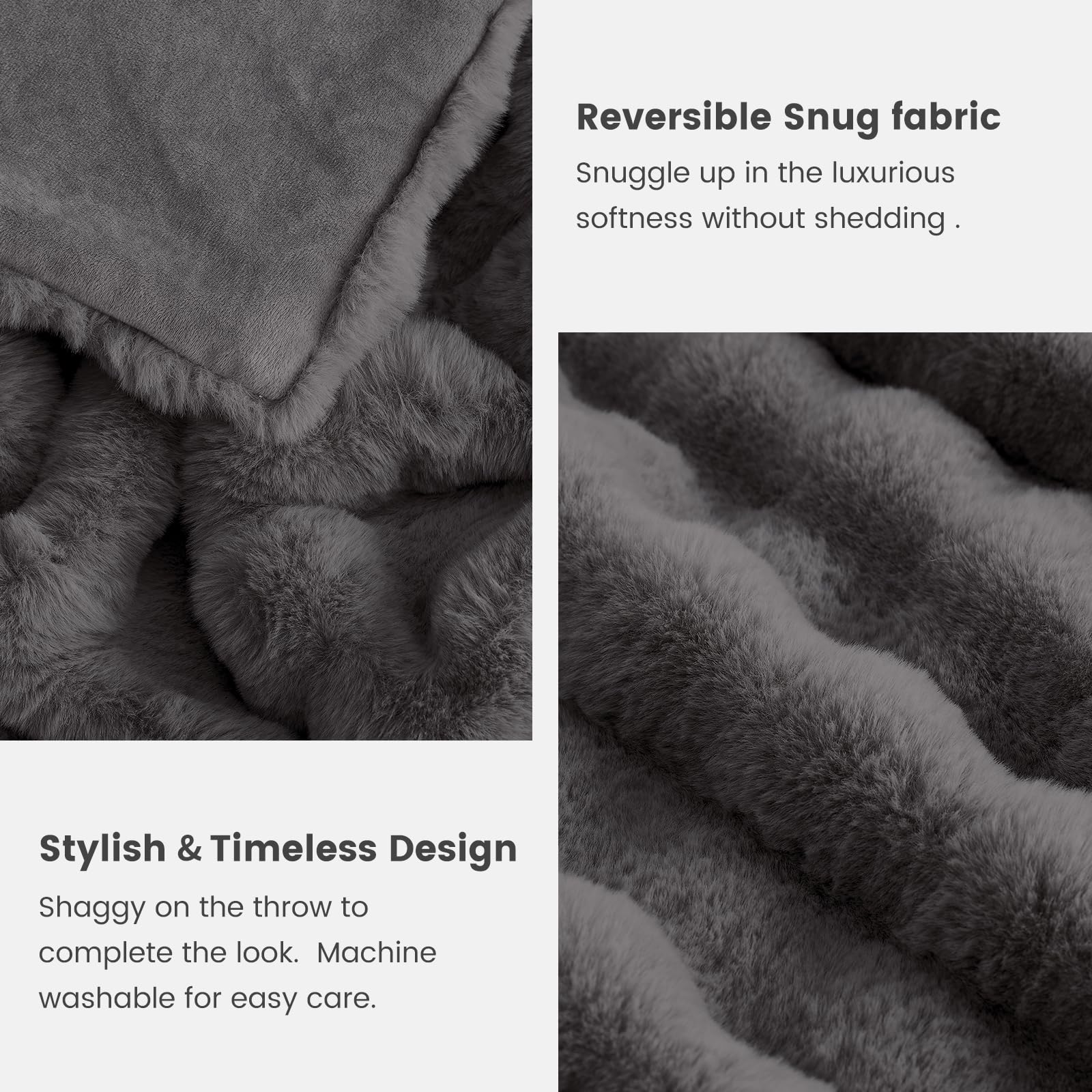 Cozy Bliss Faux Fur Bubble Throw for Couch, Fuzzy Soft Plush Thick Blanket for Sofa Bed Gift, 50x60 Inches Charcoal Grey