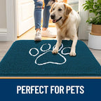 OLANLY Dog Door Mat for Muddy Paws 70x46, Paw Print Design, Absorbs Moisture and Dirt, Absorbent Non-Slip Washable Doormat, Quick Dry Chenille Mud Mat, Entry Indoor Entryway Carpet, Atlantic Blue