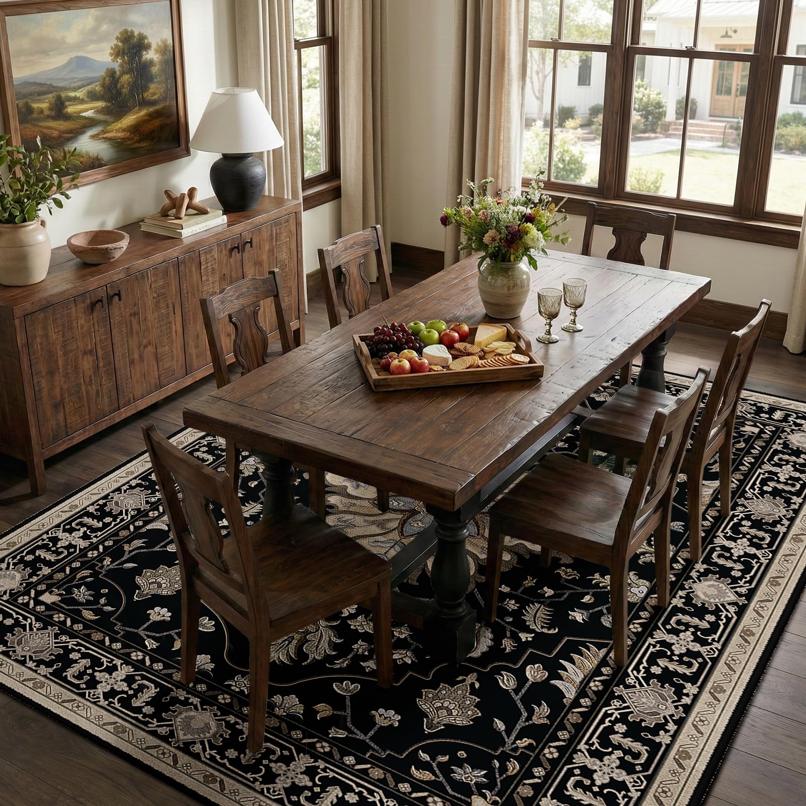 RELEANY Washable Area Rug, Large 10'x12', Black/Neutral