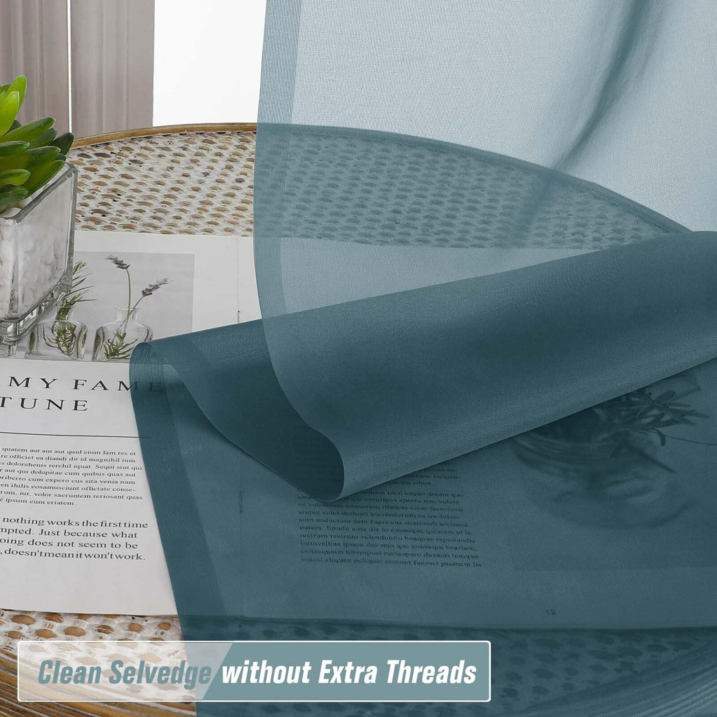 Ebesto Small Sheer Curtains Tier 24 Inches Length 2 Pieces, Light Filtering Cafe Curtains for Living Room Bathroom, Modern Window Treatments Dual Rod Pocket Panels, Dusty Blue, 2X42Wx24L Inches