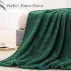 Whale Flotilla Twin Size Fuzzy Fleece Blanket for Bed, 60x80 Inch Fluffy Warm Soft Jacquard Blankets for All Season, Lightweight and Cozy, Deep Green