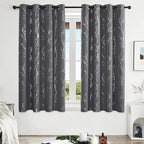 Deconovo Grey Blackout Curtains, Thermal Insulated Soundproof Drapes, Silver Branch Foil Print, 52 x 63 Inch, 2 Panels, Machine‑Washable Privacy Window Panel for Living Room Bedroom Nursery Office